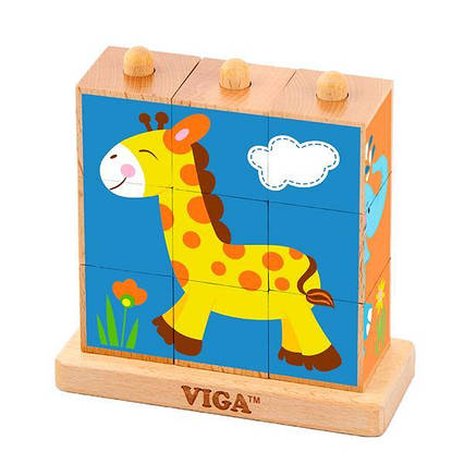 Дерев'яні кубики-пірамідка Viga Toys Звірята (50834)