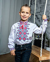 Классическая вышитая рубашка для мальчика красная вышивка, Яркая вышиванка для детей на 4 года