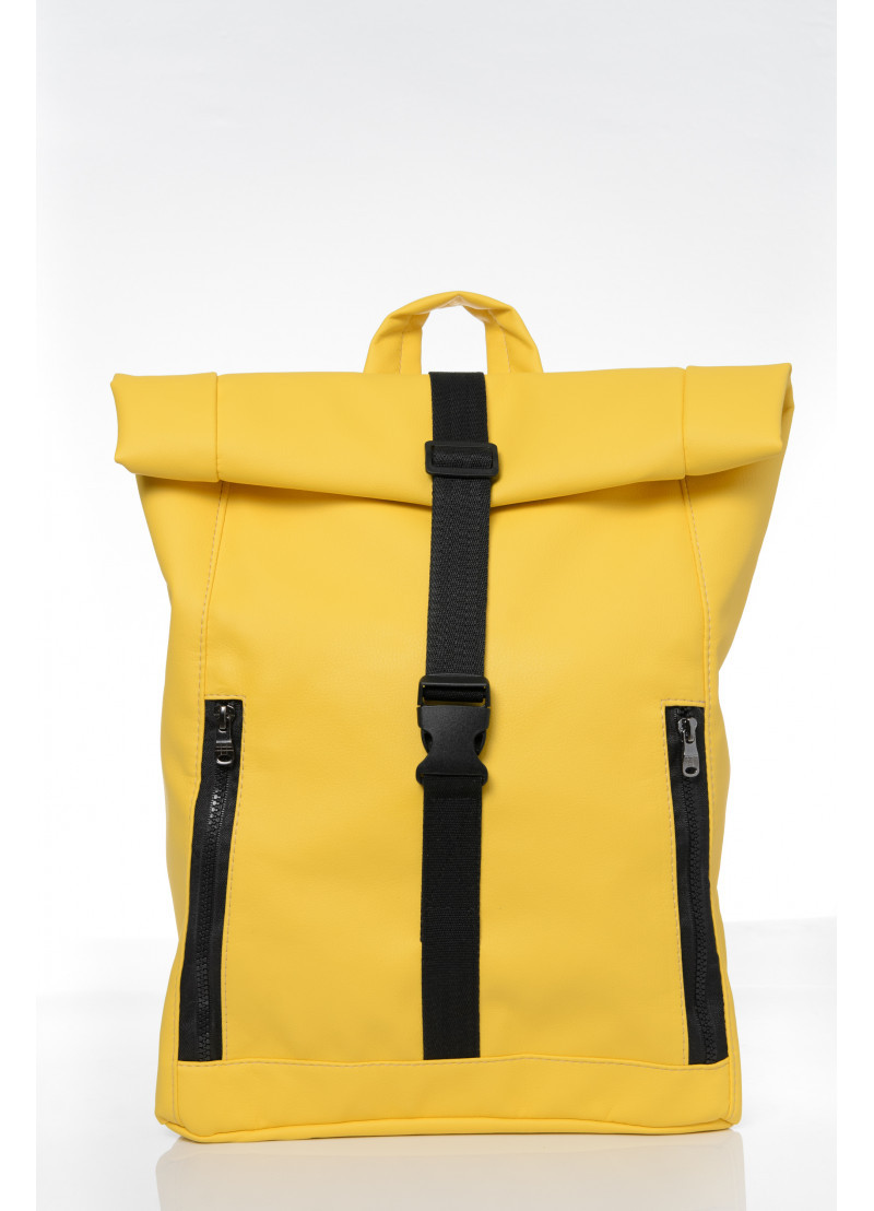 Великий жіночий міський жовтий рюкзак роллтоп екокожа (якісний кожзам)