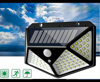 Вуличний ліхтар на сонячній батареї з датчиком руху Solar Wall Lamp SH-100 чорний, фото 2