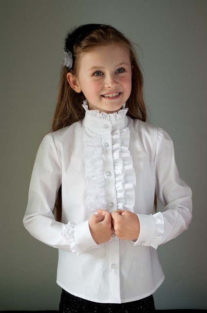 Блузка шкільна "Світ блуз" красива для дівчинки мод. 2037 в білому кольорі