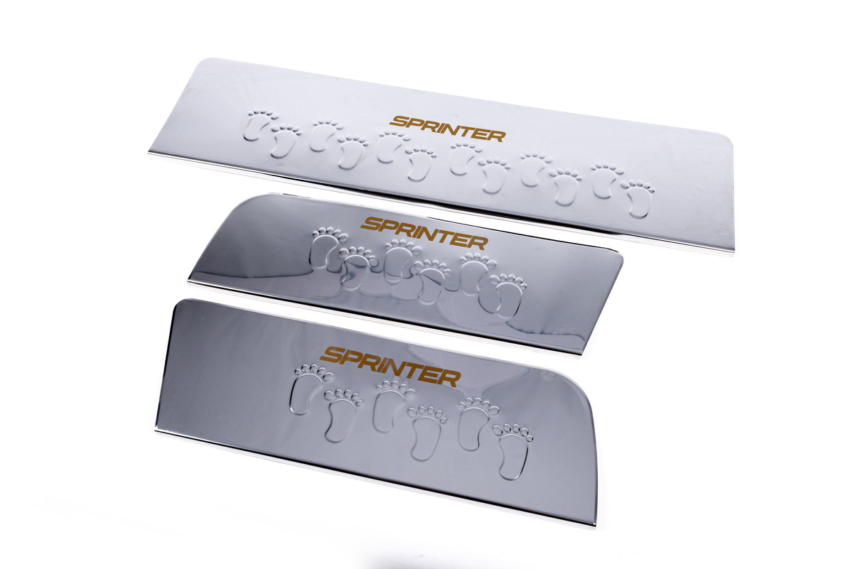 Накладки на внутрішні пороги V2 для Mercedes Sprinter W906 Нержавіюча сталь (3 шт), фото 1