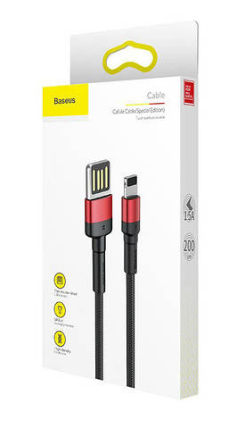Кабель для зарядки телефона/ смартфона Baseus USB-Lightning 2 м 1.5 А Чорний/ Червоний (CALKLF-H91), фото 4