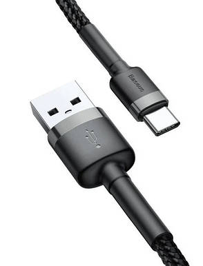 Кабель для зарядки телефона/ смартфона Baseus Cafule USB-Type-C 3 м 2 А Чорний/ Сірий (CATKLF-UG1), фото 3