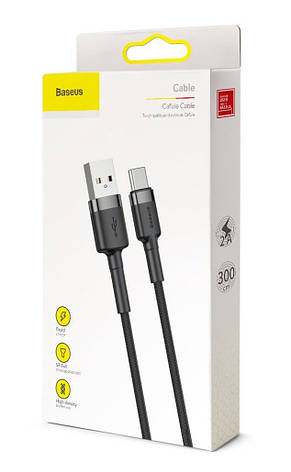 Кабель для зарядки телефона/ смартфона Baseus Cafule USB-Type-C 3 м 2 А Чорний/ Сірий (CATKLF-UG1), фото 4
