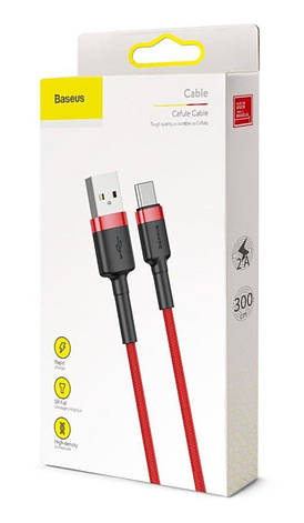 Кабель для зарядки телефона/ смартфона Baseus Cafule USB-Type-C 3 м 2 А Червоний (CATKLF-U09), фото 4