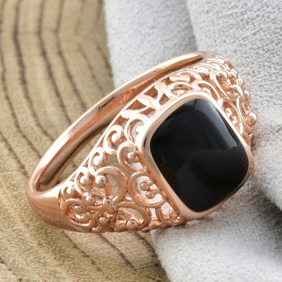 Печатка Xuping Чорний Онікс 13709 ширина 14 мм чорна емаль позолота РО розмір 23, фото 1