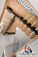 П-образные лестницы с площадкой на одном металлическом косоуре - просчет, изготовление, доставка, монтаж