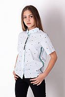 Дитяча блузка Mevis з коротким рукавом для дівчинки блакитна з принтом розмір 146