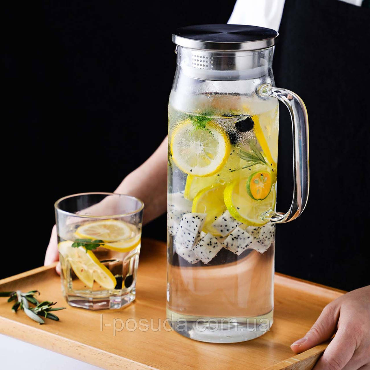 Чайник для заварювання-глечик 1,5 л з термостійкого скла з кришкою з нержавіючої сталі, фото 1