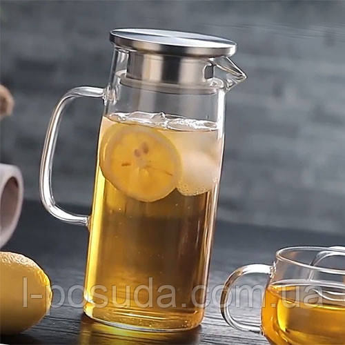 Глечик-заварник 1 л з жароміцного скла з кришкою з нержавіючої сталі, фото 1
