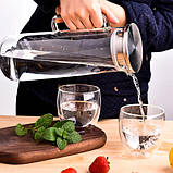 Чайник для заварювання-глечик 1,5 л з термостійкого скла з кришкою з нержавіючої сталі, фото 2