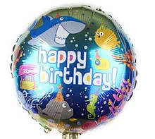 Фольгована кулька коло Happy Birthday морське 18" Китай