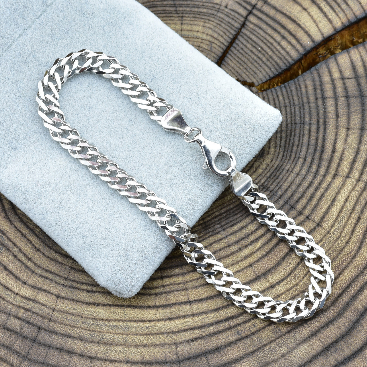 Срібний браслет "Ромбик округлений", довжина 24 см, ширина 6 мм, вага срібла 8.9 р, фото 1