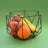 Фруктовница Корзина для фруктов металлическая Ваза для фруктов "Геометрия" 23х20х15 см, черный