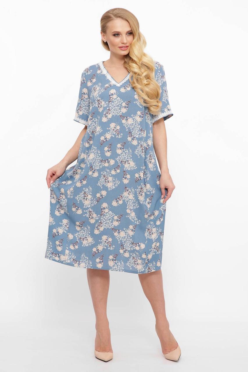 ✔️Літнє плаття з V-подібним вирізом лляное з поясом 56-62 великого розміру різні забарвлення, фото 1