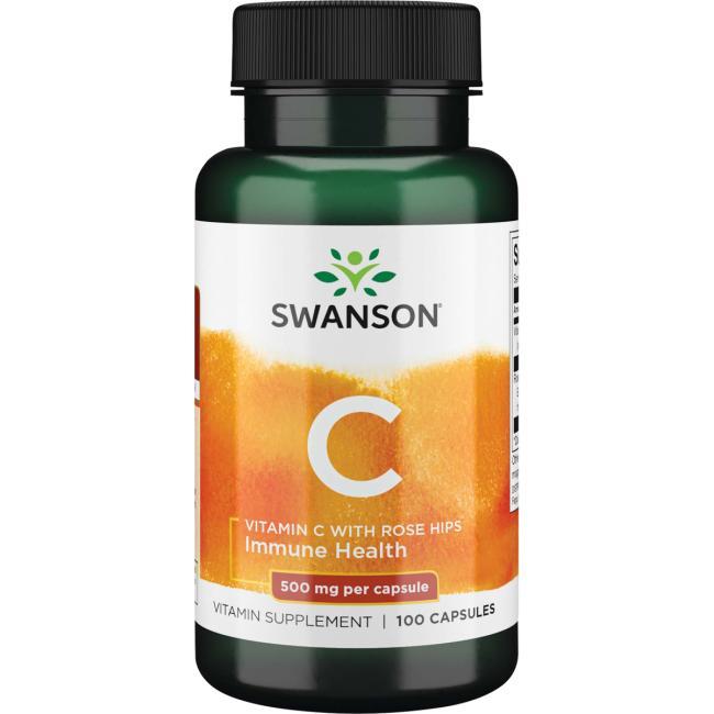 Вітамін C з шипшиною, Vitamin C with Rose Hips Swanson, 500 мг 100 капсул