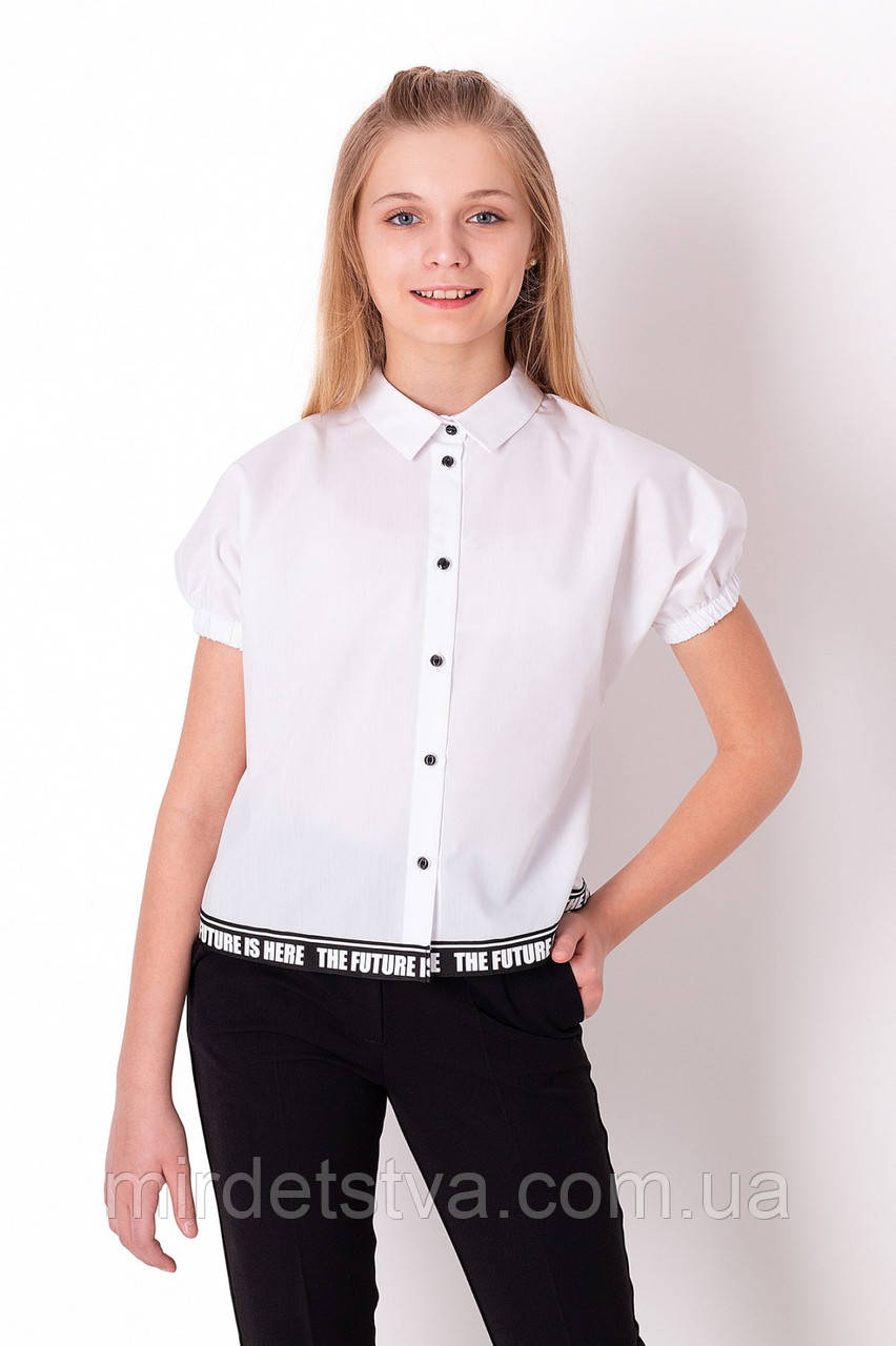 Підліткова блуза сорочка для дівчинки з коротким рукавом Mevis біла розмір 164