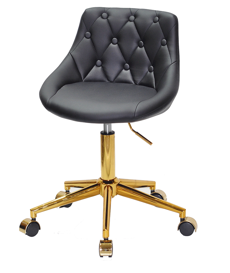 Стілець Foro Button GD-Modern Office чорна екошкіра на золотій хрестовині з колесами, регулювання висоти, фото 1