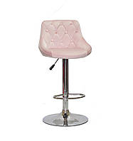 Барный стул FORO + Button ЭК Форо с пуговицами, розовый бархат на хром ноге