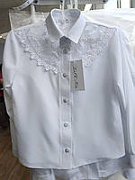 Школьная блузка для девочек белая с кружевами