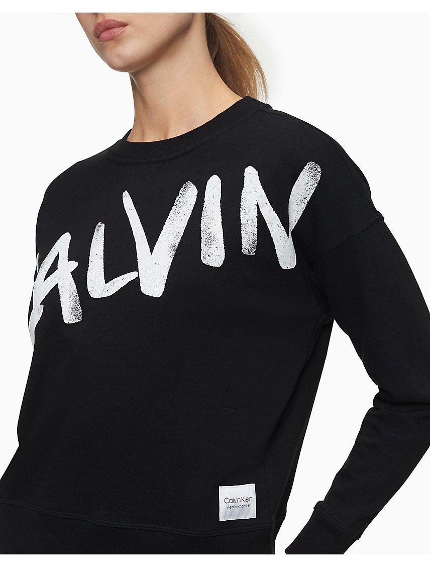Жіночий світшот CALVIN KLEIN Performance Brush Logo Crewneck Sweatshirt ОРИГІНАЛ (розмір xs, s) чорний