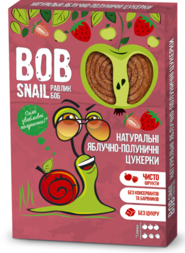 Натуральні Яблучно-Полуничні цукерки ТМ BOB SNAIL 60 г пастила без цукру Равлик Боб