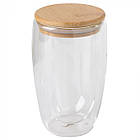 Склянка з подвійним дном і бамбуковою кришкою BAMBOO ART 450 мл з термостійкого скла для нанесення логотипу