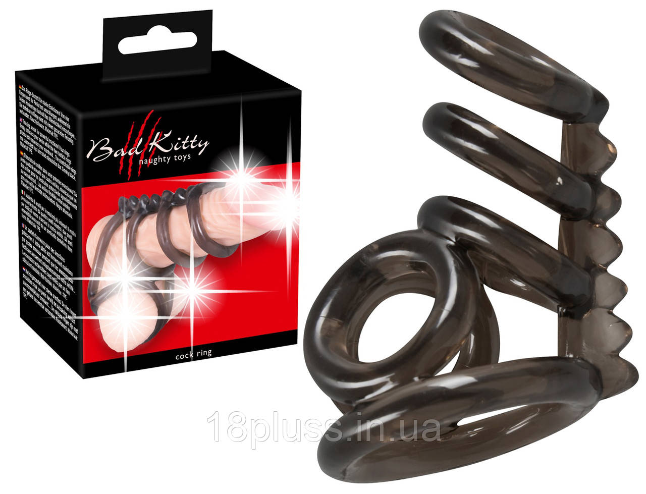 Ерекційні кільця для статевого члена та яєчок Bad Kitty Cock Ring, фото 1