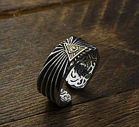 Кольцо серебряное масонское безразмерное с вензелями