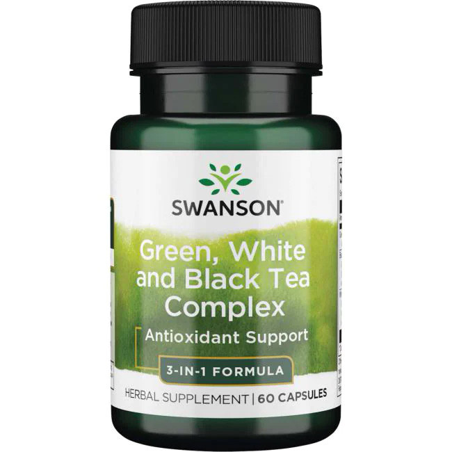 Комплекс Зеленого, Білого і Чорного чаю, Swanson, Green, White & Black Tea Complex, 200/200/200 мг, 60 капсул