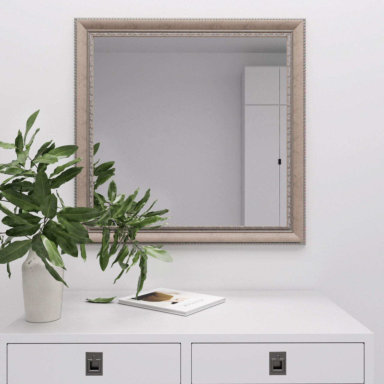 Дзеркало настінне квадратне 70х70 в рамі кольору слонової кістки Айворі Black Mirror в спальню ванну коридор, фото 1