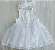 Сукня+пов'язка біле ТМ Happy ToT розміри 62, 68, 74 і 80