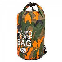 Гермомешок - рюкзак водонепроницаемый Waterproof Bag 15L Камуфляж с оранжевым
