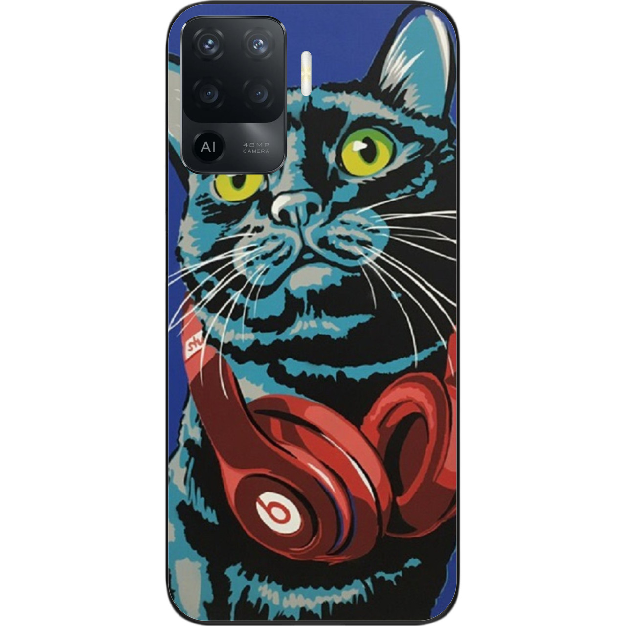 Силіконовий чохол для OPPO Reno 5 Lite з картинкою Кіт з навушниками, фото 1