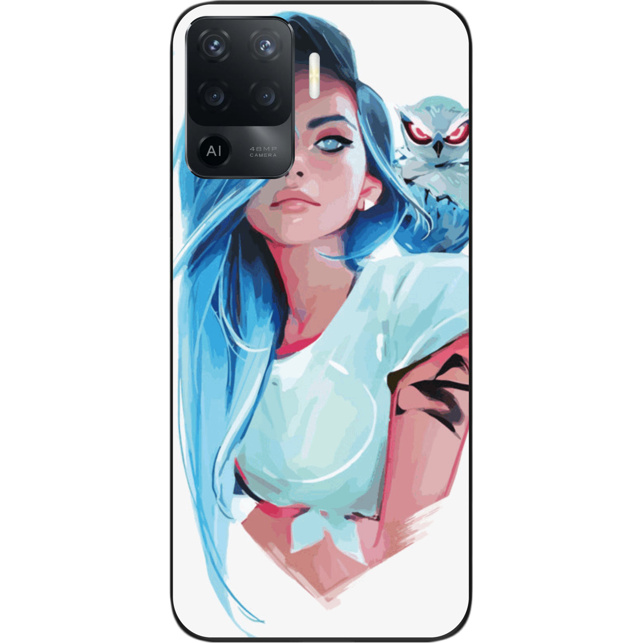 Силіконовий чохол для OPPO Reno 5 Lite з картинкою Дівчина з совою, фото 1