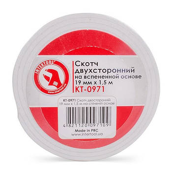 Скотч двосторонній 19 мм * 1.5 м на спіненої основі INTERTOOL KT-0971