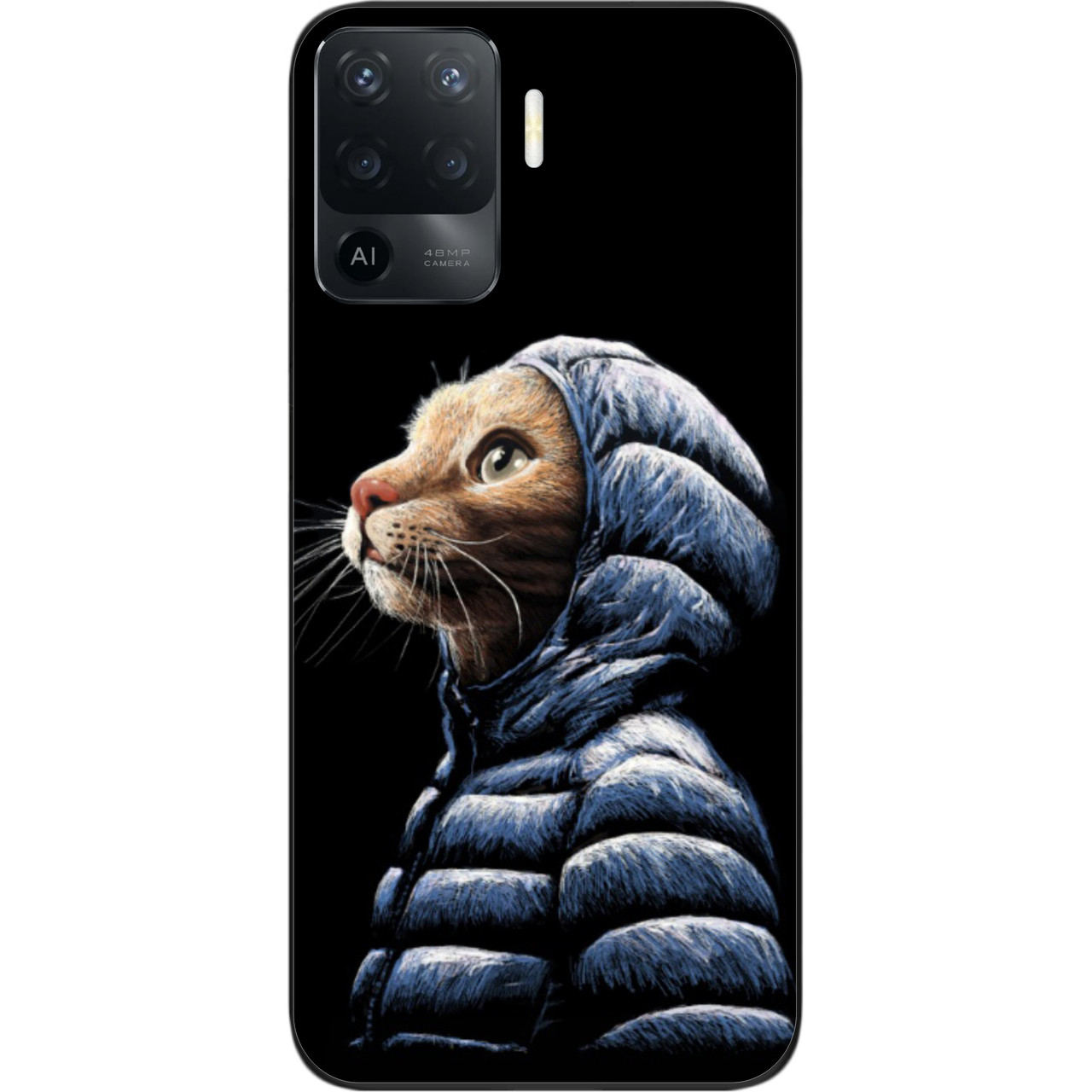 Бампер силіконовий чохол для OPPO Reno 5 Lite з картинкою Кіт у куртці, фото 1