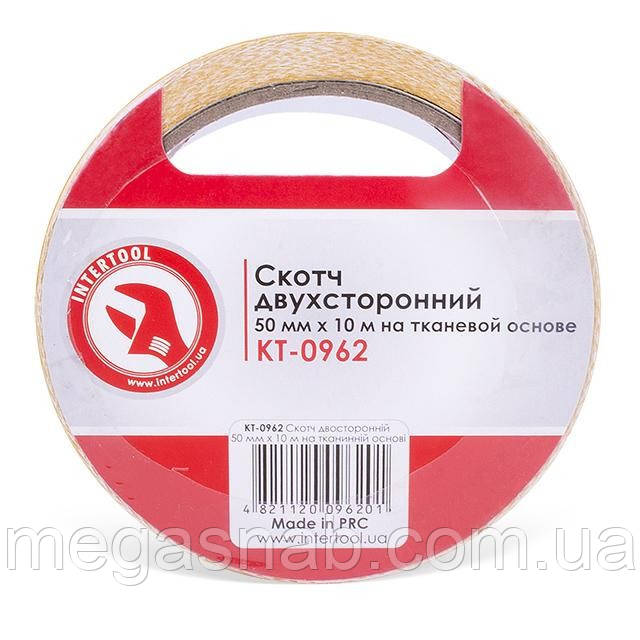 Скотч двосторонній 50 мм * 10 м на тканинній основі INTERTOOL KT-0962, фото 1