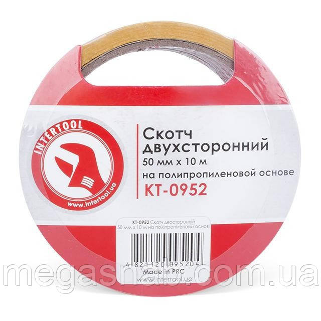Скотч двосторонній 50 мм * 10 м на поліпропіленовій основі INTERTOOL KT-0952, фото 1