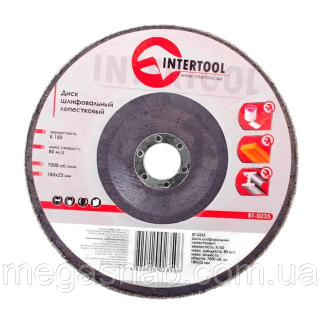 Диск шліфувальний пелюстковий 180 * 22 мм зерно K150 INTERTOOL BT-0235, фото 1