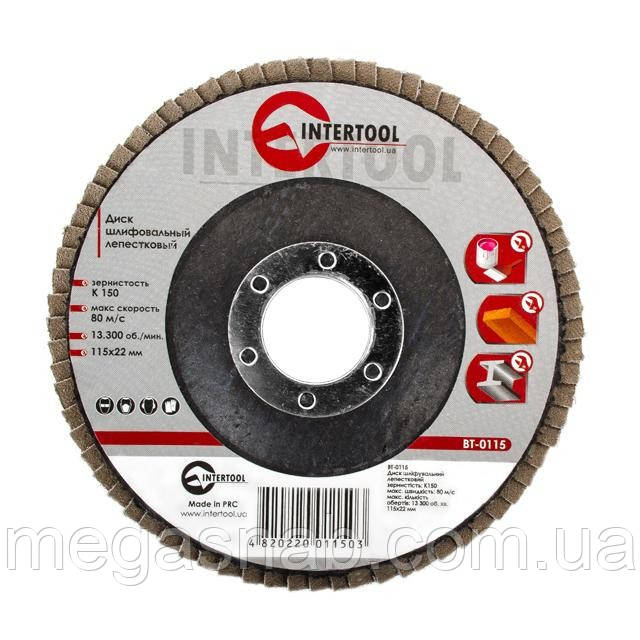 Круг пелюстковий Intertool 115*22мм К150 BT-0115