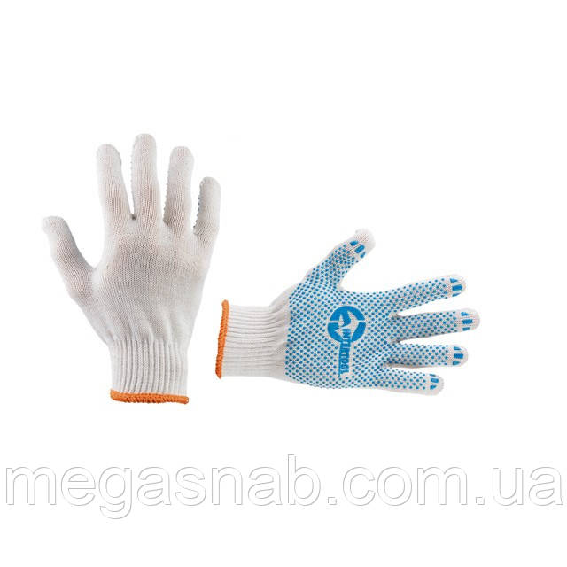 Рукавичка трикотажна з ПВХ точкою білий синя точка 52г INTERTOOL SP-0130