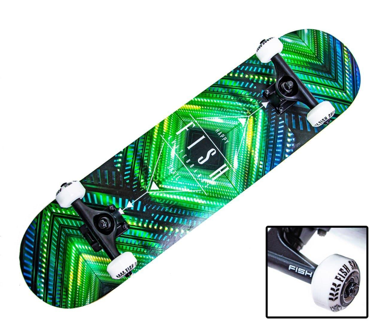 СкейтБорд дерев'яний від Fish Skateboard "GREEN RHOMBUS"