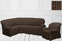 Чохол на кутовий диван + крісло натяжна універсальний Жатка Колір капучіно Туреччина
