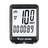 Велокомпьютер проводной West Biking 0702054 White экран с подсветкой спидометр часы