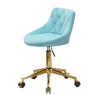Стілець Foro Button GD-Modern Office велюр блакитний В-1019 золота хрестовина з колесами, регулювання висоти, фото 3