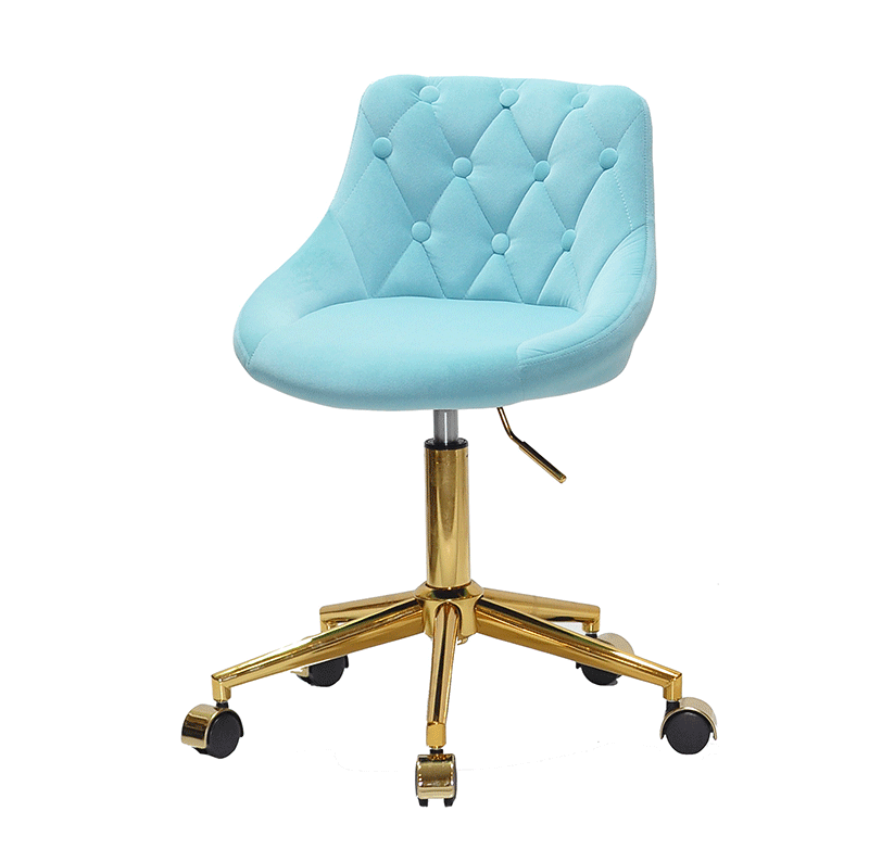 Стілець Foro Button GD-Modern Office велюр блакитний В-1019 золота хрестовина з колесами, регулювання висоти, фото 1
