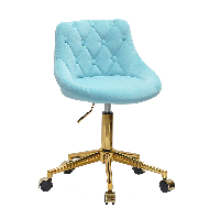 Стілець Foro Button GD-Modern Office велюр блакитний В-1019 золота хрестовина з колесами, регулювання висоти, фото 4