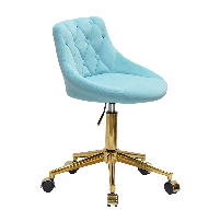Стілець Foro Button GD-Modern Office велюр блакитний В-1019 золота хрестовина з колесами, регулювання висоти, фото 2
